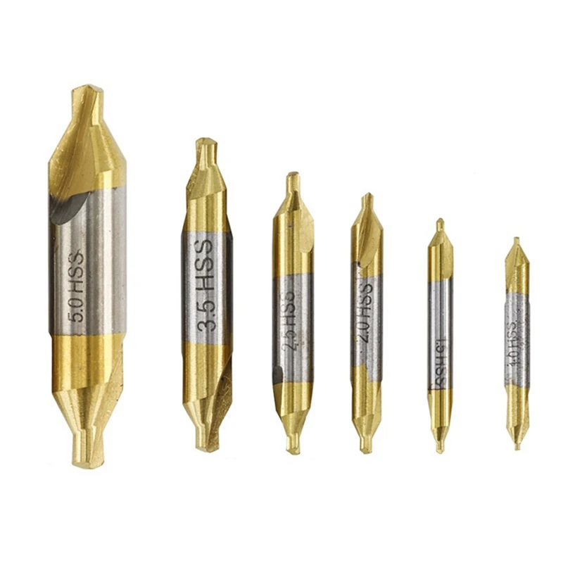 

6 Piece Center Drill Assembly Gold & Silver High-Speed Steel 1.0 1.5 2 2.5 3.5 5.0 Mm Is Suitable For Lathe Metal Processing