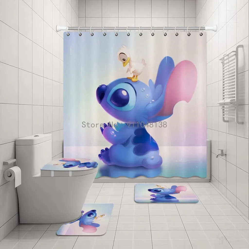 Bathroom Disney Lilo Stitch Shower Curtain Waterproof Curtains In The Bathroom With Hook Set Soft Bath Mat Toilet Carpet Rugs