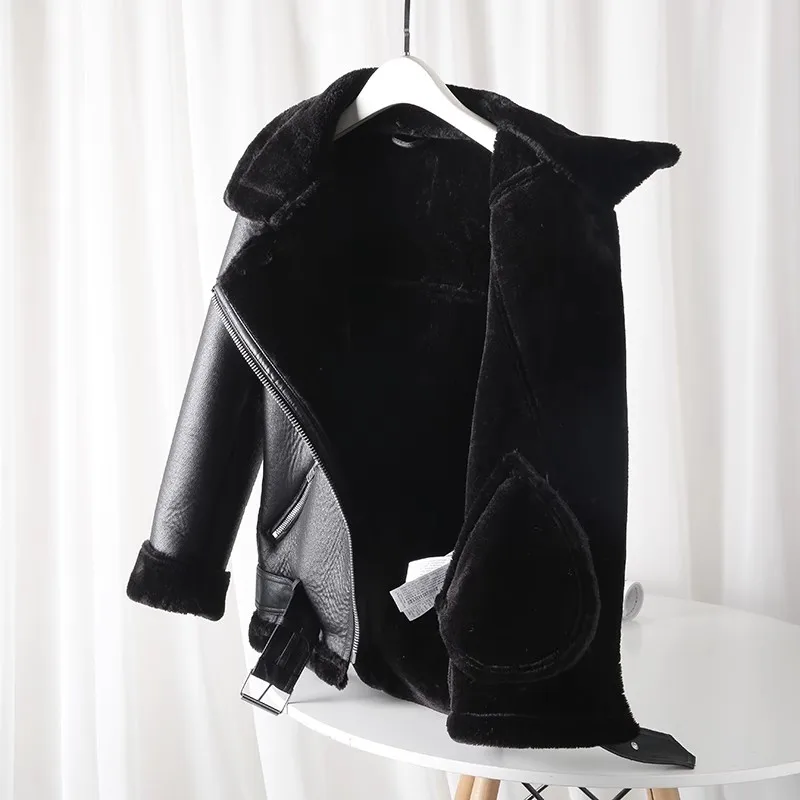 ZVRI Classic Women's 2024 Double Sided biker Jacket with Thick fur Warm black women's jacket 5