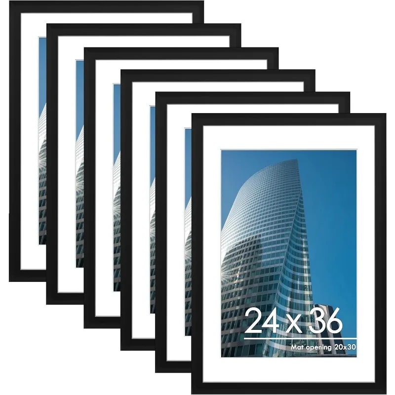 PEALSN 24x36 Poster Frame Set of 6, Display Pictures 20 x 30 with Mat or 24 x 36 Without Mat for Wall Mounting Display 2