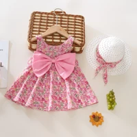 Summer 2-Piece Baby Dress+Sun Hat Bow Strap Floral Baby Girl Dress Soft And Comfortable Children'S Clothing 1