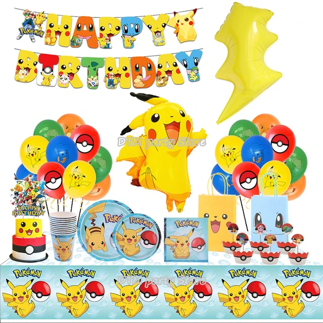Pokemon Birthday Party Decoration Pikachu Balloon Lightning New Version Set  For Kids Event Supplies Disposable Tableware Mask