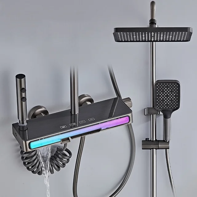 หรูหราห้องน้ําระบบฝักบัวก๊อกน้ําชุดพร้อมคีย์เปียโนแสงสมาร์ทอุณหภูมิจอแสดงผลดิจิตอลร้อนเย็น Mixer 1