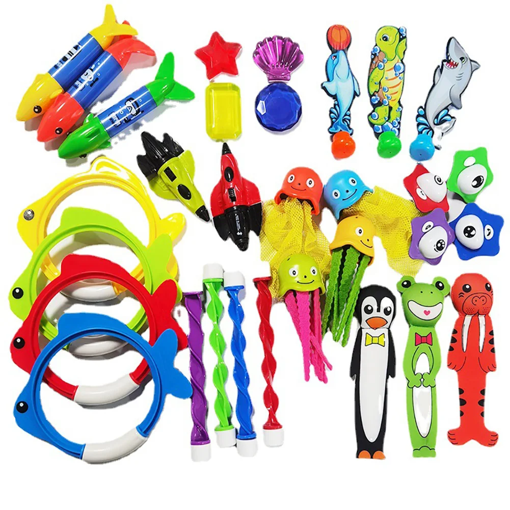 Children's Pool Diving Toy Submersible Torpedo Treasure Hunt Water Toy Swimming Training Tool Summer Outdoor Water Gift Set pool diving toys