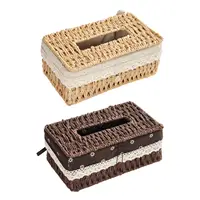 Hand Woven Tissue Box Cover Desk Organizer Dining Table Facial Napkin Holder 1