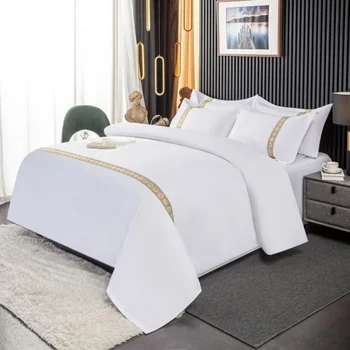 Nuovo set trapunta singola bianca pura in quattro pezzi per hotel in twill addensato da 140 g, letto e colazione per hotel 1
