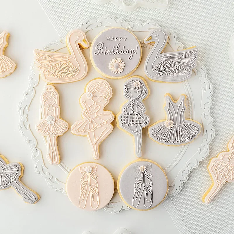 Ballet Girl Swan Cake Cookie Press Stamp Acrylic Fondant Sugar Craft Cookie Cutter Biscuit Mold Bakeware Pastry Decorating Tools Cookie Cutter Baking Mold Cookie Mould Fondant Cutter Baking Decorating Tools