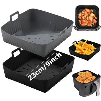 23cm Air Fryer Mat, Silicone Baking Tray, Multifunctional Silicone Barbecue Mat, Reusable Baking Tray Oil-Free & Dishwasher-Safe