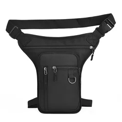 Men's PU Leather Multipocket Motorcycle Side Bag - Tactical Outdoor Travel Fanny Pack (Black)