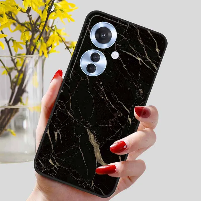 Black Marble Print Silicone Phone Cover - Fashionable Protective Shell and Soft TPU Case