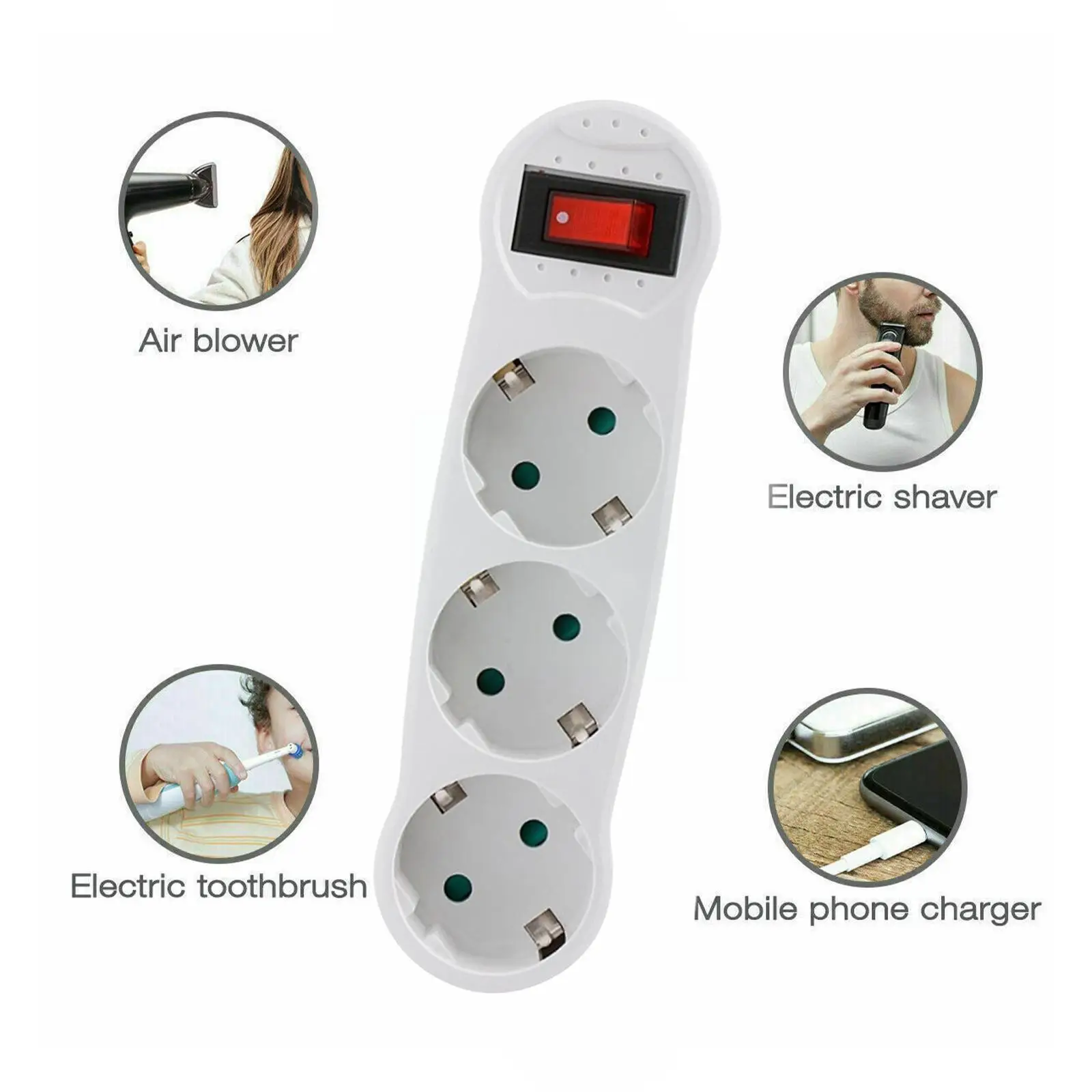 EU Plug Adapter Standard Conversion Socket ON/OFF Switch 3 To France Way Plug Extended 16A 250V German 1 Socket Wireless B9D3