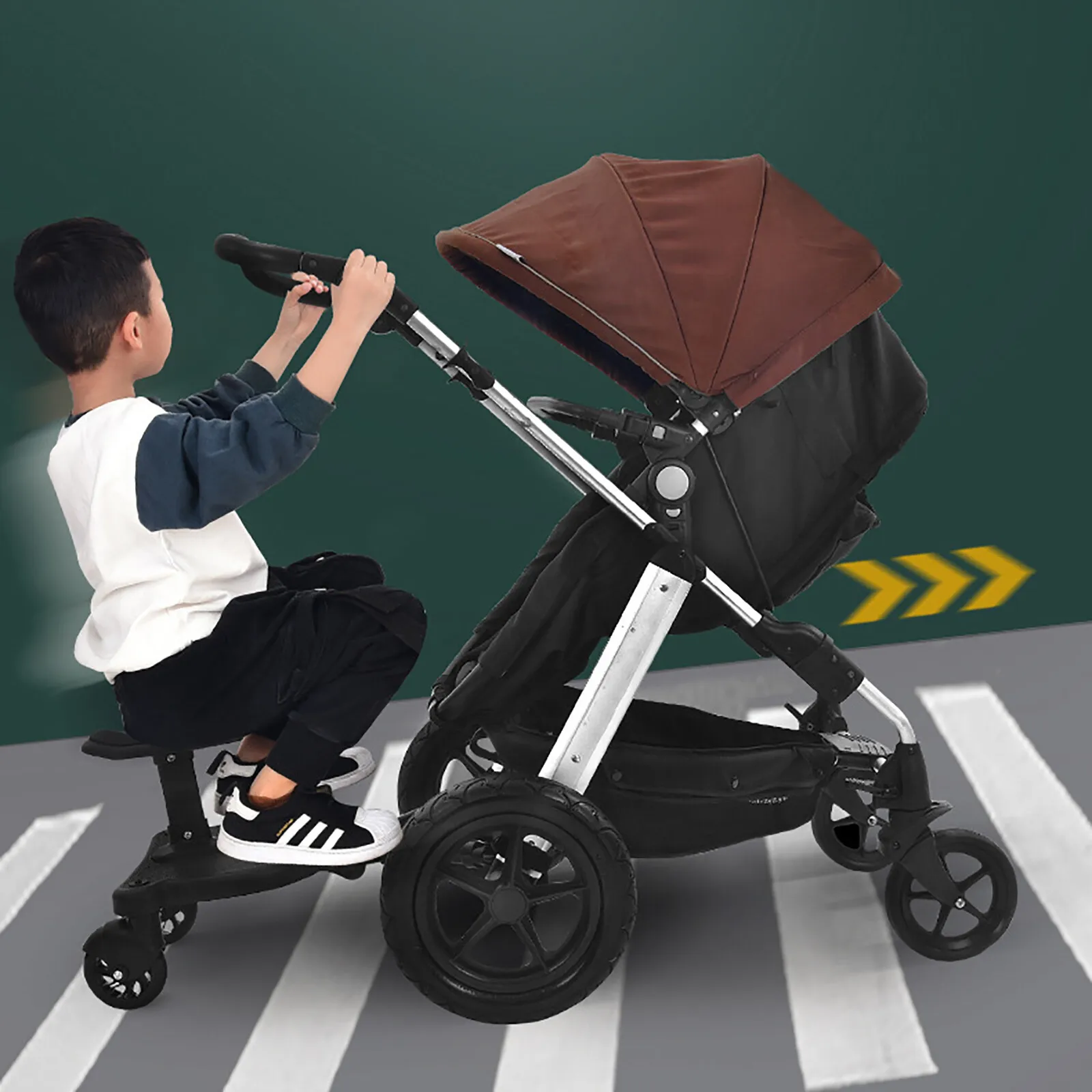 Kinderwagen-Stehbrett für Kleinkinder, Schwarz, mit Rädern, Bärenform, Rutschfestes Design für Doppel-Kinderwagen – Detail 1