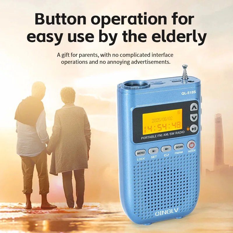 Mini Portable FM AM SW Radio Wireless Bluetooth Digital Radios Speaker LED Flashlight Sleep Timer Radio Support TF Card Lyrics