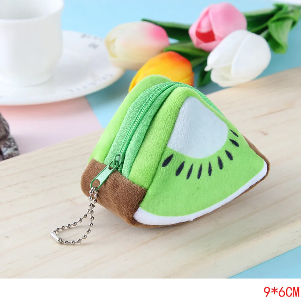 4Pcs 사랑스러운 과일 디자인 미니 동전 지갑 여성 소프트 터치 작은 지퍼가 달린 지갑 현금 카드 정리 USB 케이블 립스틱 키