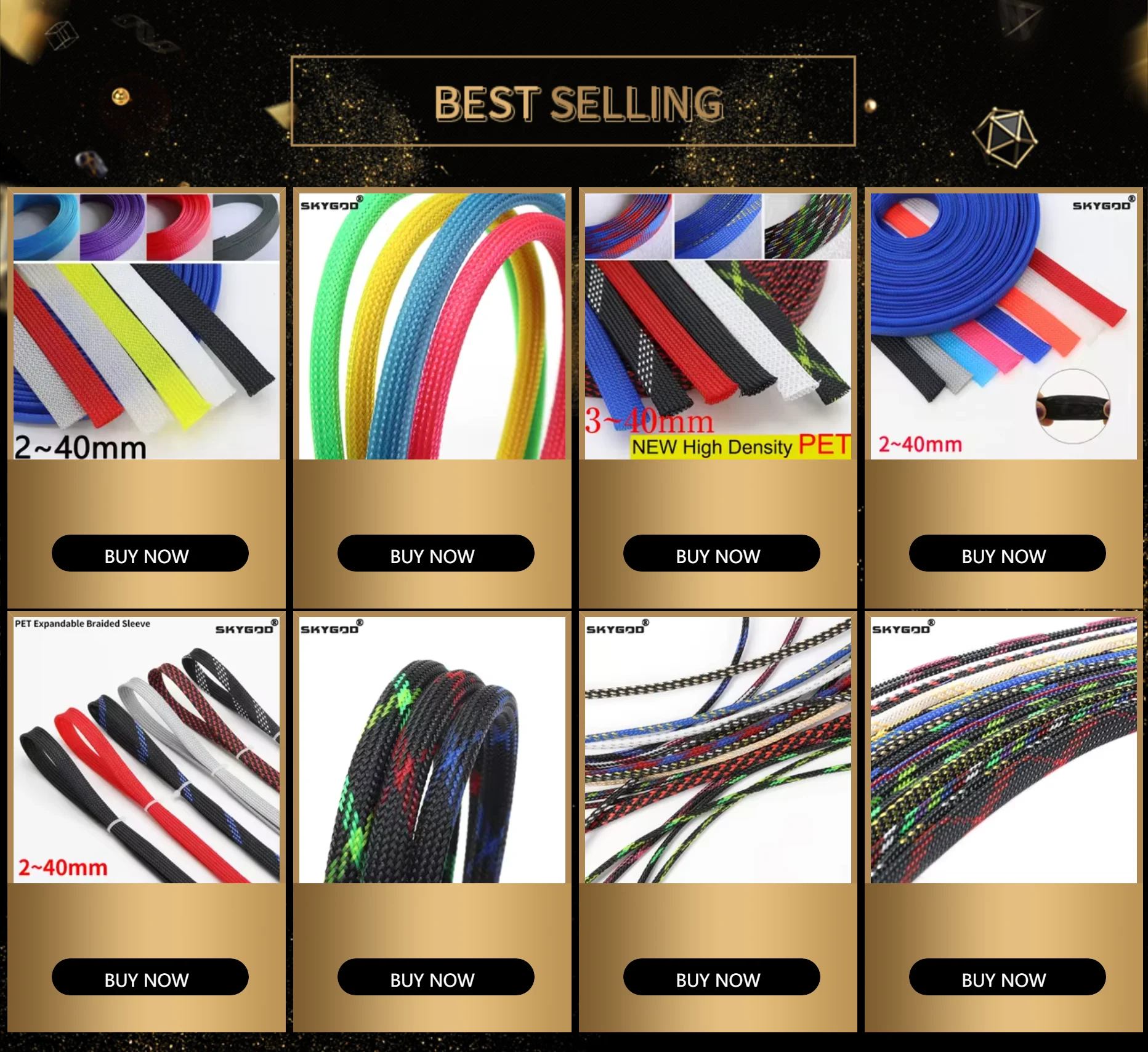 Description Picture 2 of item5M High Density Cable Sleeve PET Braided Expandable Wire Wrap Insulated Nylon Protector Sheath 2 4 6 8 10 12 14 16 20 25 30 40mm