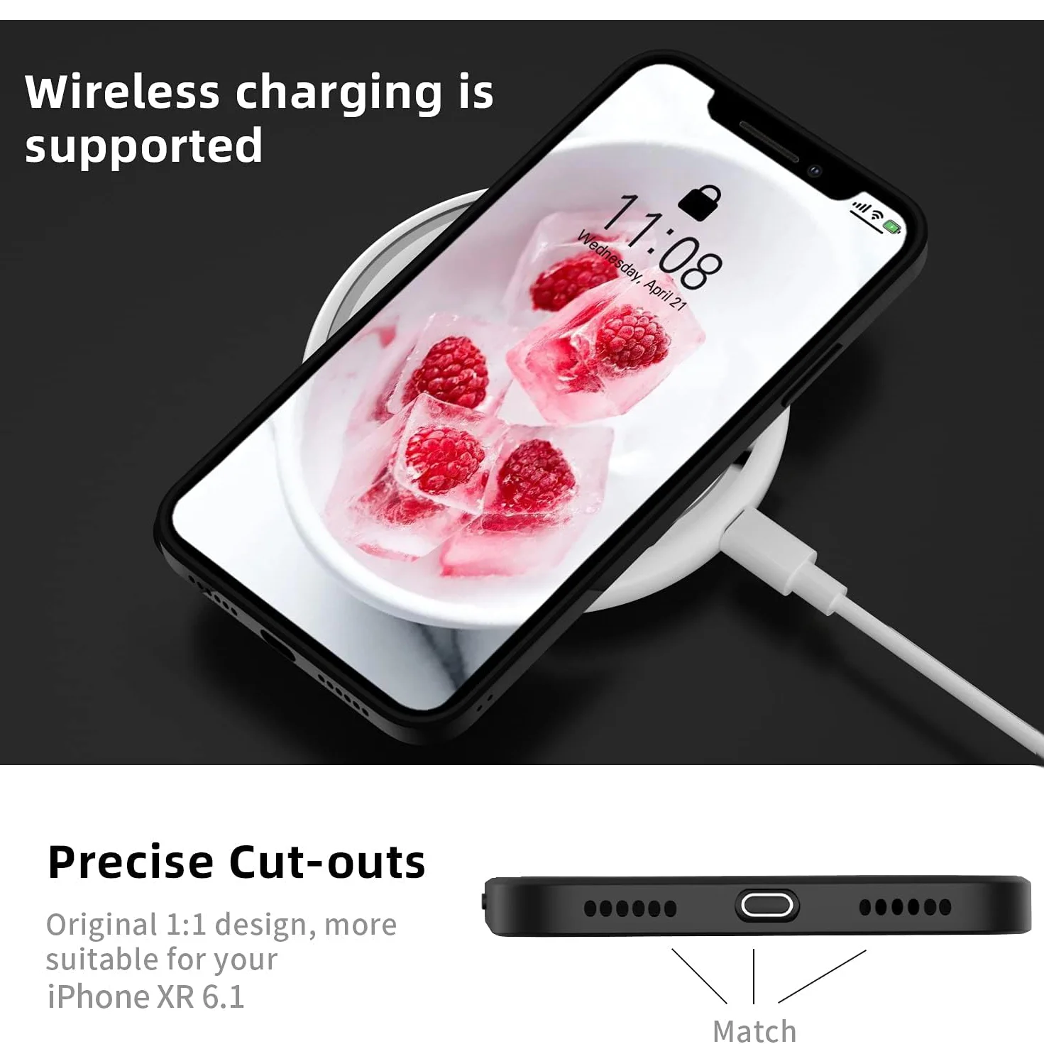Black Silicone Protective Phone Case with Lanyard Cord