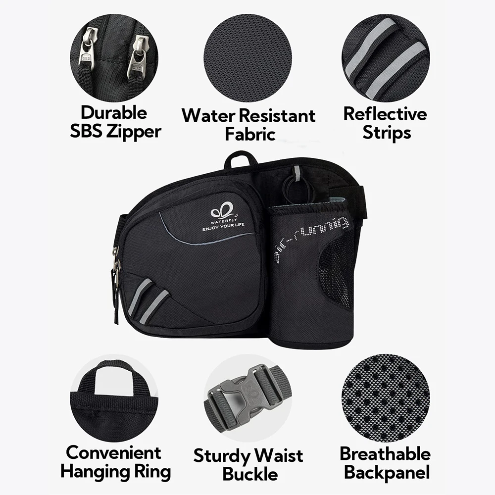 WATERFLY-Hiking Waist Bag for Men and Women, Bottle Not Included, Fanny Pack with Stable Water Bottle Holder, Unisex, Adult