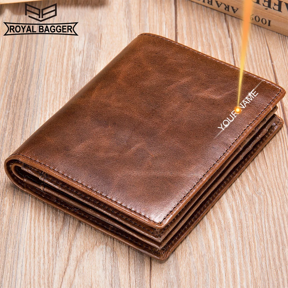 

Royal Bagger Short Wallets for Men RFID Protect Card Holder Genuine Cow Leather Vintage Purse Trifold Man Wallet 7333
