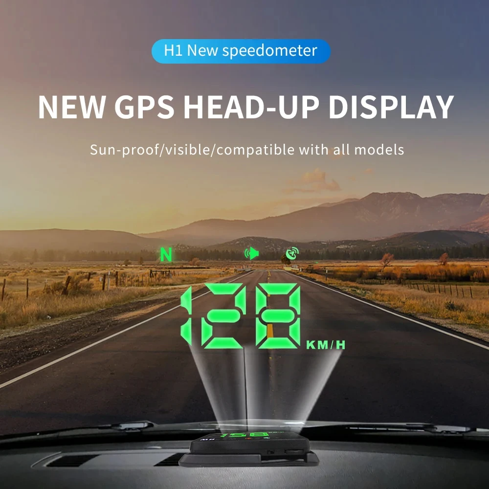 H1 Universal Car GPS Digital Speedometer HUD Windshield Projector Head Up  Display for All Car Trucks Bus Compass Overspeed Alarm