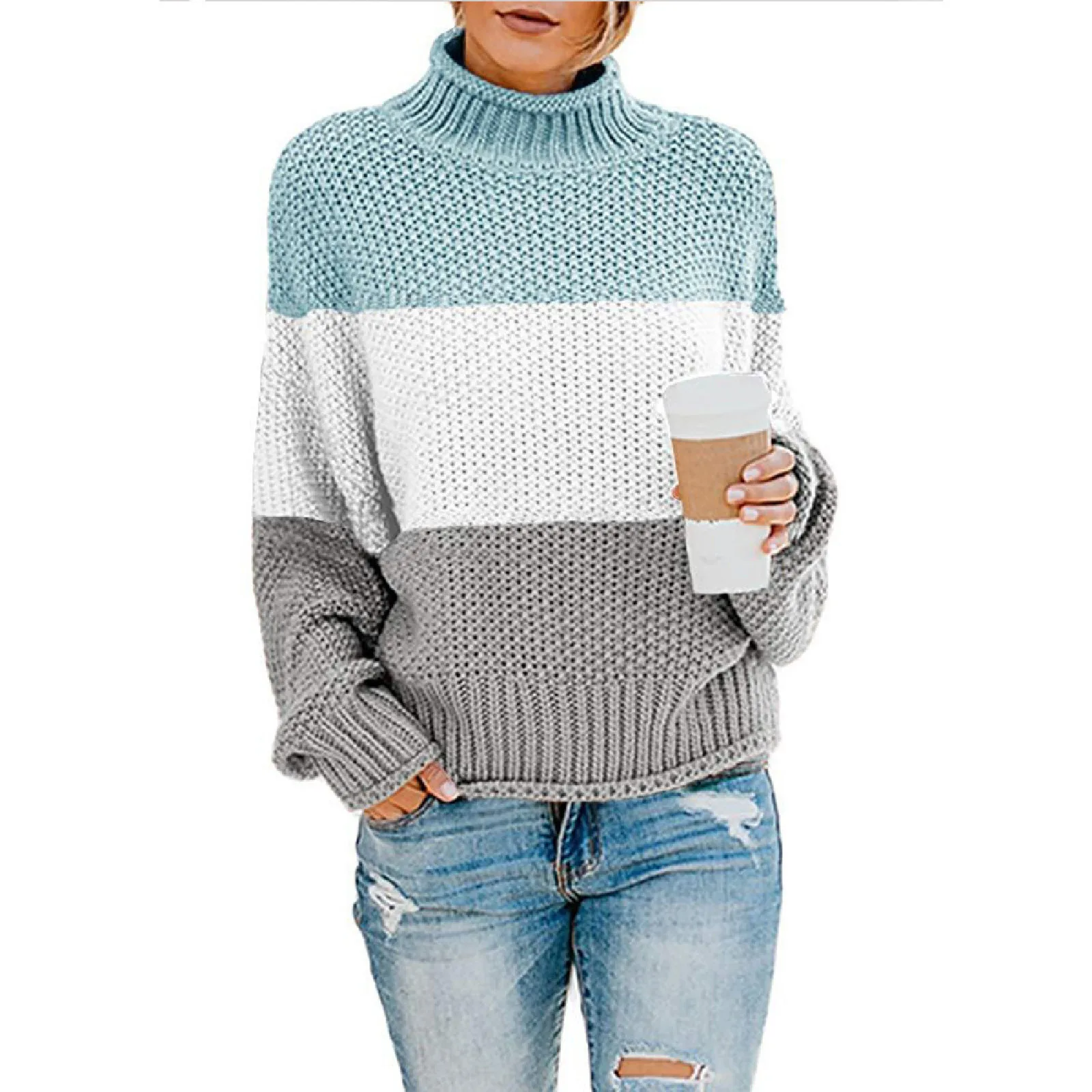 

Women Sweater Striped Crochet Oversized Round Neck Pullover Harajuku Korean Long Sleeve Jumper Outwork Ladies Loose Knitted Tops