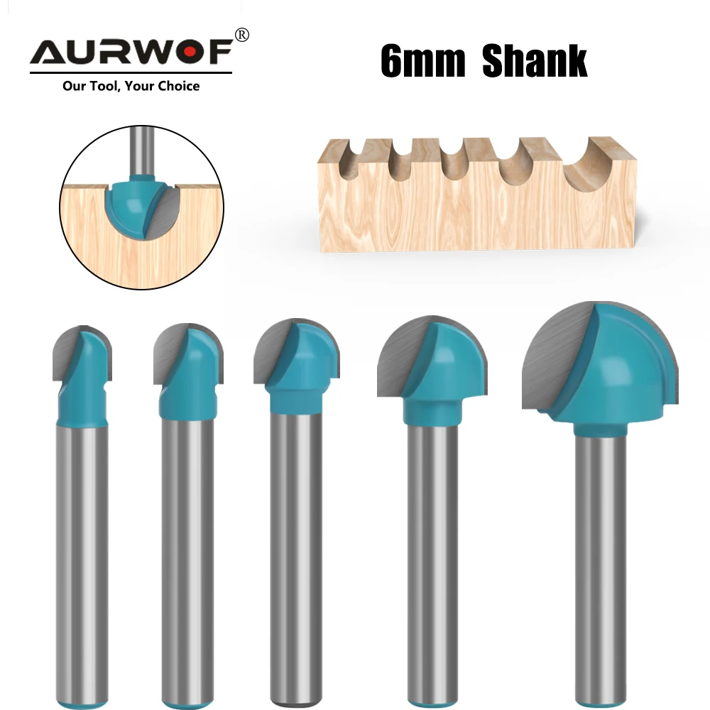 AURWOF 1 Stück 6mm Schaft Rundkantenfräser, Hartmetallbestückter Holzbearbeitungs-Nutenfräser für Frästisch & CNC, 6x6/8/18mm