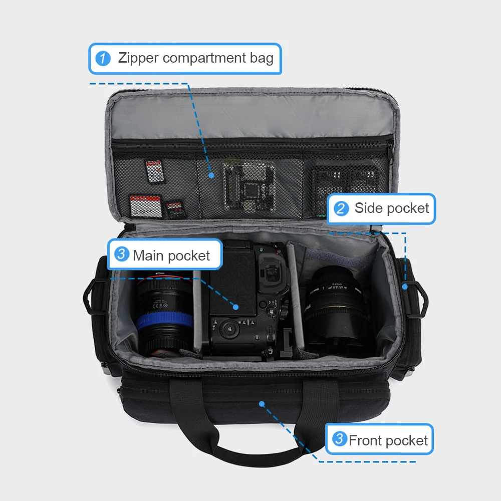 Water-Resistant Shock-Proof Travel Camera Shoulder Bag with Removable Dividers