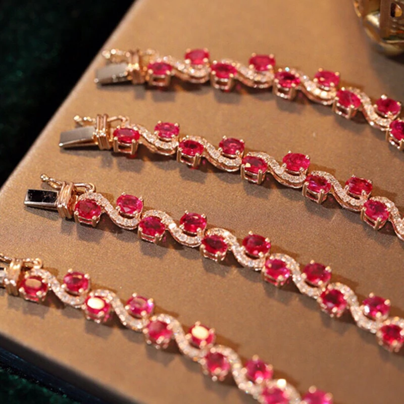 Aazuo Premium Jewelry 18K Solid Rose Gold Real Diamonds Natural Ruby Classic S Line Bracelet Gifted For Women High Cass Banquet 2 Aazuo Premium Jewelry 18K Solid Rose Gold Real Diamonds Natural Ruby Classic S Line Bracelet Gifted For Women High Cass Banquet - Image 2
