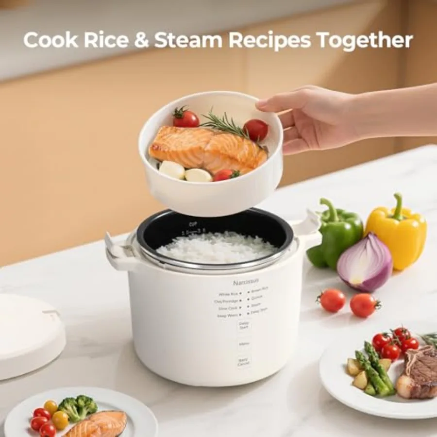 3.5-Cup Rice Cooker for 1-3 People Multifunctional for Rice Oatmeal Quinoa - Slow Cook Steam Cook Rice and Steam Dish Together 4