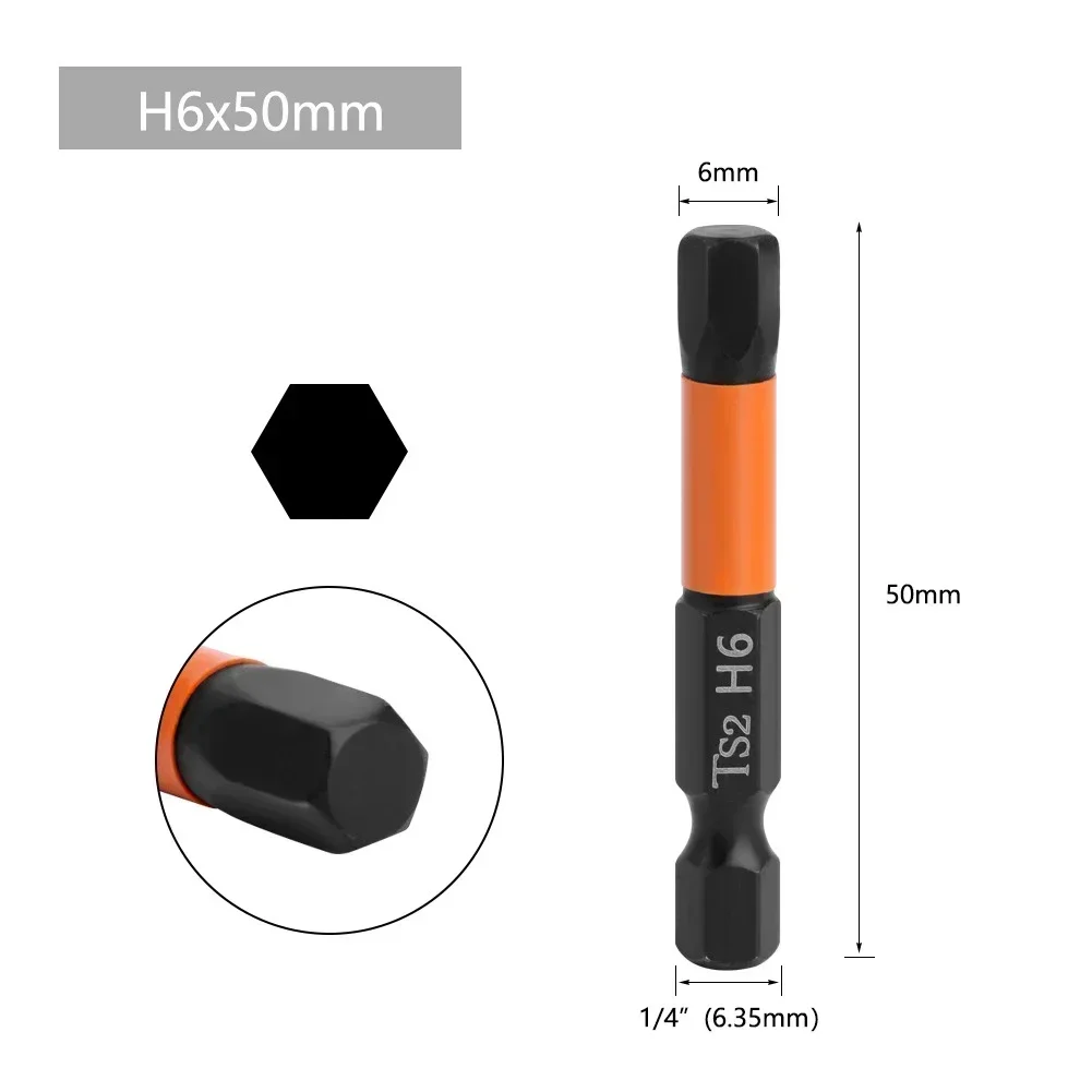 Screwdriver Bit 1pc 50mm Hex Head 1/4 Hex Quick Change Impact Driver Magnetic Drill Bits H1.5 H2.0 H2.5 H3 H4 H5 H6