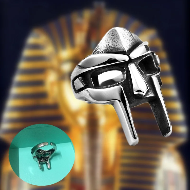 Punk Retro Mask Mf Doom Rings Gladiatore Egiziano Supereroe Cosplay Faraone Anello Maschile Goth Accessori Per Gioielli Collezione Regalo