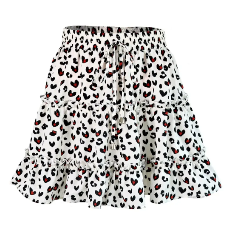 2021 Summer Autumn  European American Women's High Waist Ruffle Floral Skirt Printed Beach A-line Skirt Girls Red Broken Flower black mini skirt Skirts