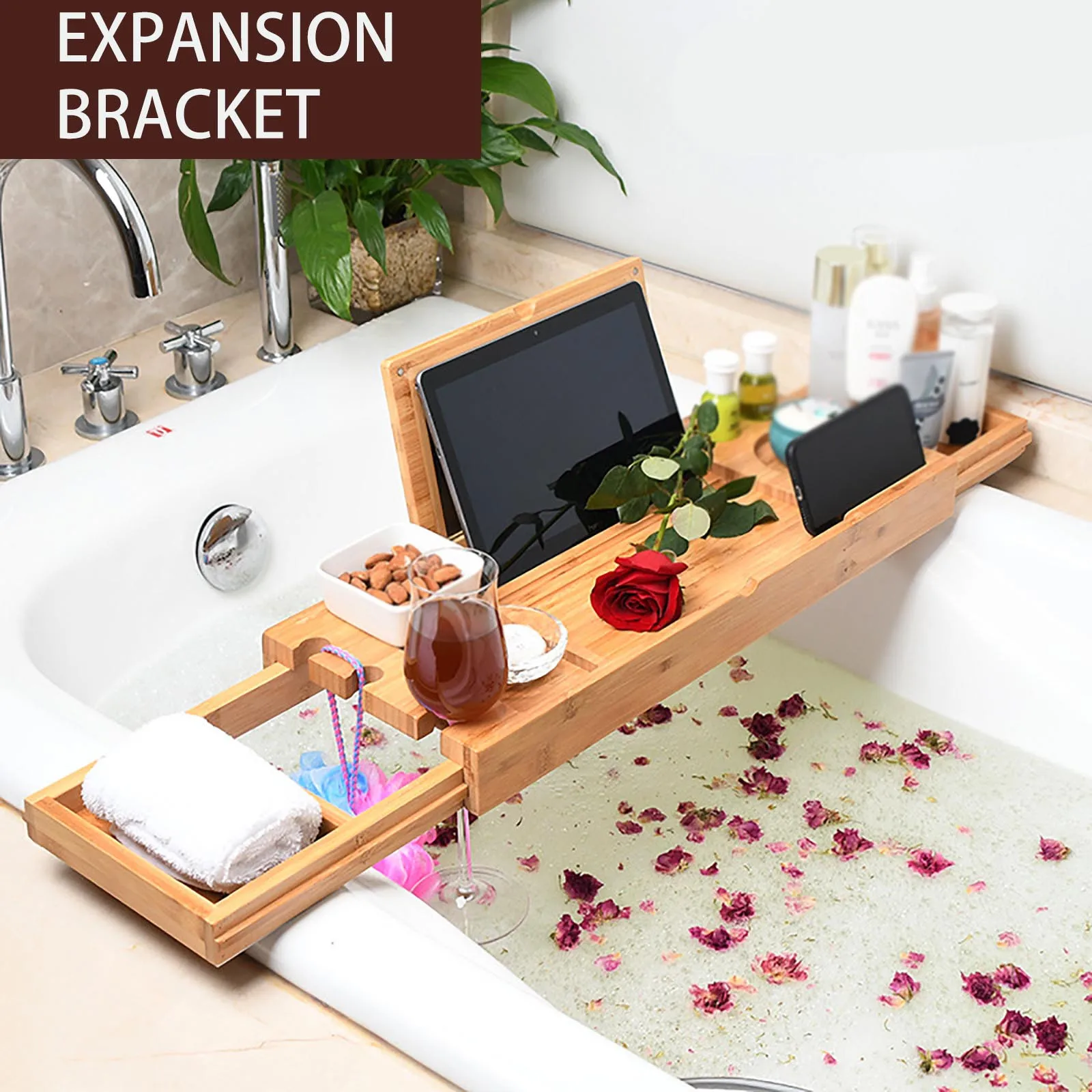 Bathtub Tray Wine Holder Spa Organizer Caddy Book Bathtub Caddy