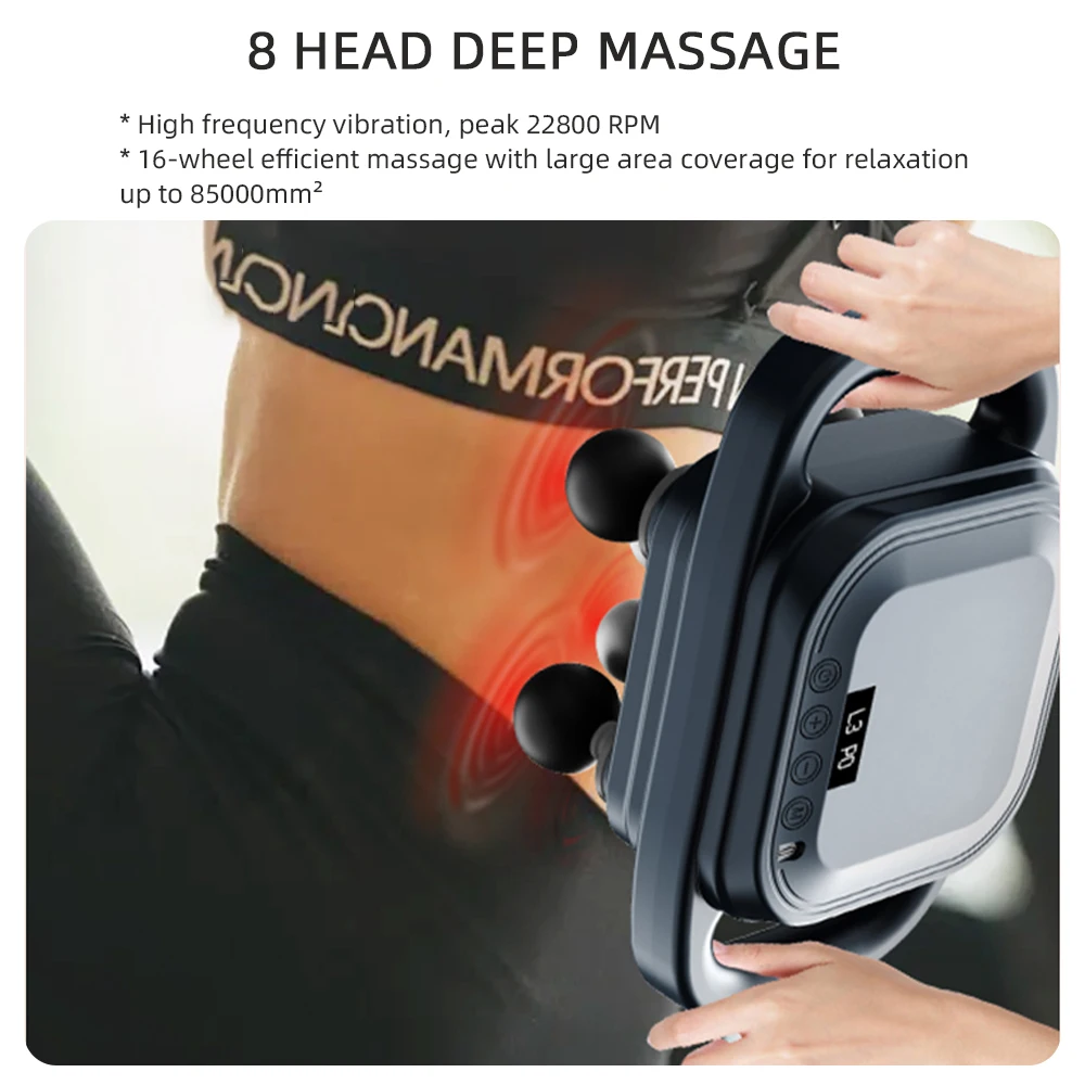 Fascia Gun 8 Heads Massage High-frequency Vibration Massager  Deep Tissue Body Massage Shoulder Neck Back Leg Neck Massager