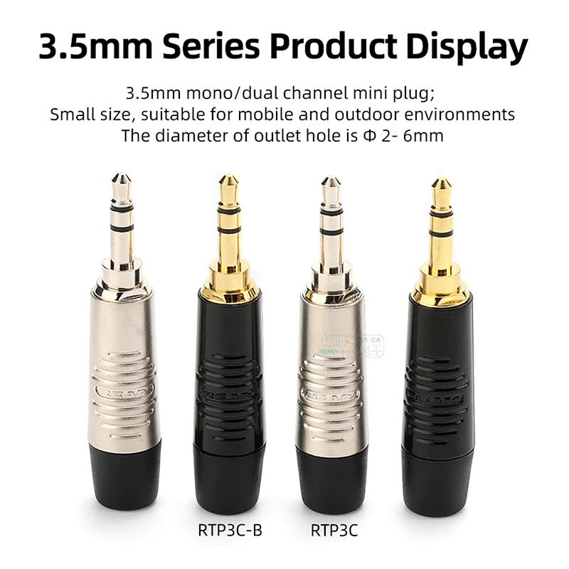 3,5mm Vergoldeter 3-Poliger Stereo-Audiostecker Männlicher Anschluss DIY Löten Schwarzes Metallgehäuse RTP3C-B – Detail 4