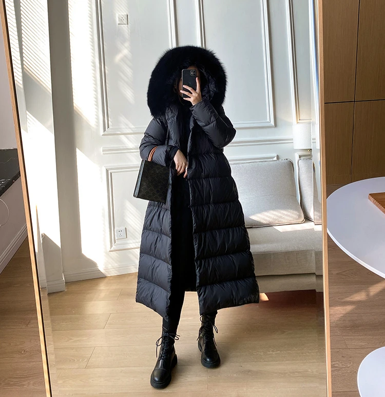 Real Fur Jacket 2024 Winter Women White Duck Down Jackets Ultra Light Warm Long Parkas Fox Fur Collar Female Hooded Snow Coats