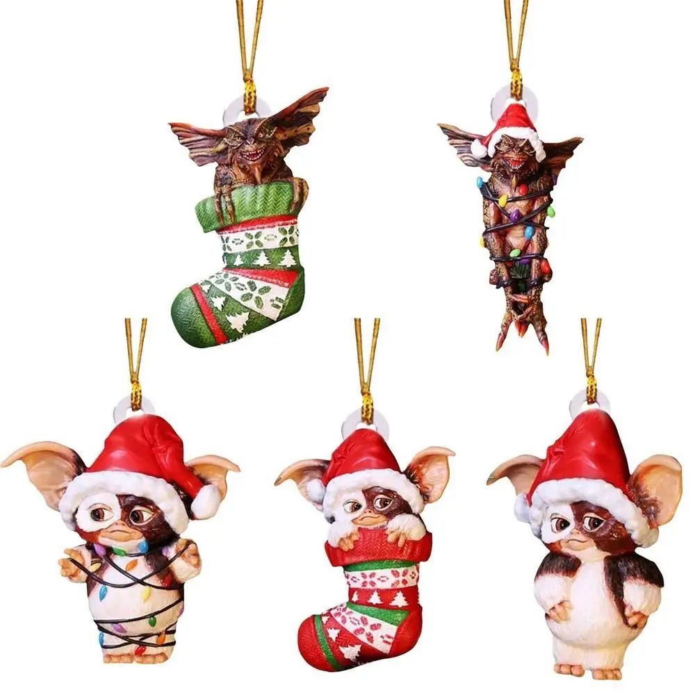 Gremlins Weihnachtsmütze zum Aufhängen, Weihnachtsbaum-Dekoration, Anhänger, niedlicher Welpe, Acryl-Ornament, Weihnachtsgeschenk, festliches Partyzubehör