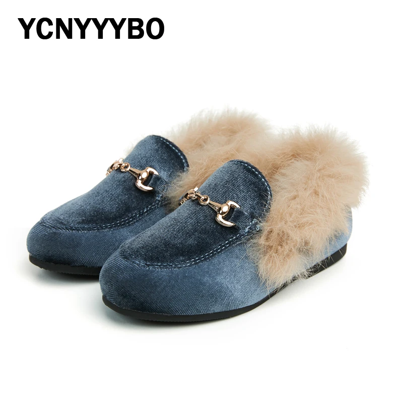 Winter Kids Fur Princess Shoes Baby Girls Velvet Brand Flats Children Slip On Shoes Toddler Fashion Dress Loafers Boys Moccasin children party wedding shoes baby girls princess shoes pearls beaded bow knot glitter kids flats toddlers big child sandals hot