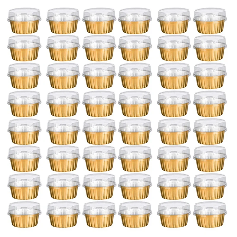 

Dessert Cups With Lids, 100 Pack Gold Aluminum Foil Baking Cups Holders
