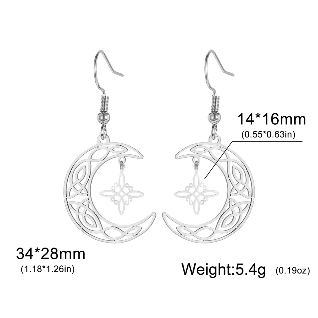 Eueavan Hexen-Keltischer Knoten Ohrringe Edelstahl Halbmond Tropfen-Ohrringe für Frauen Hexerei Amulett Schmuck Geschenk – Detail 13