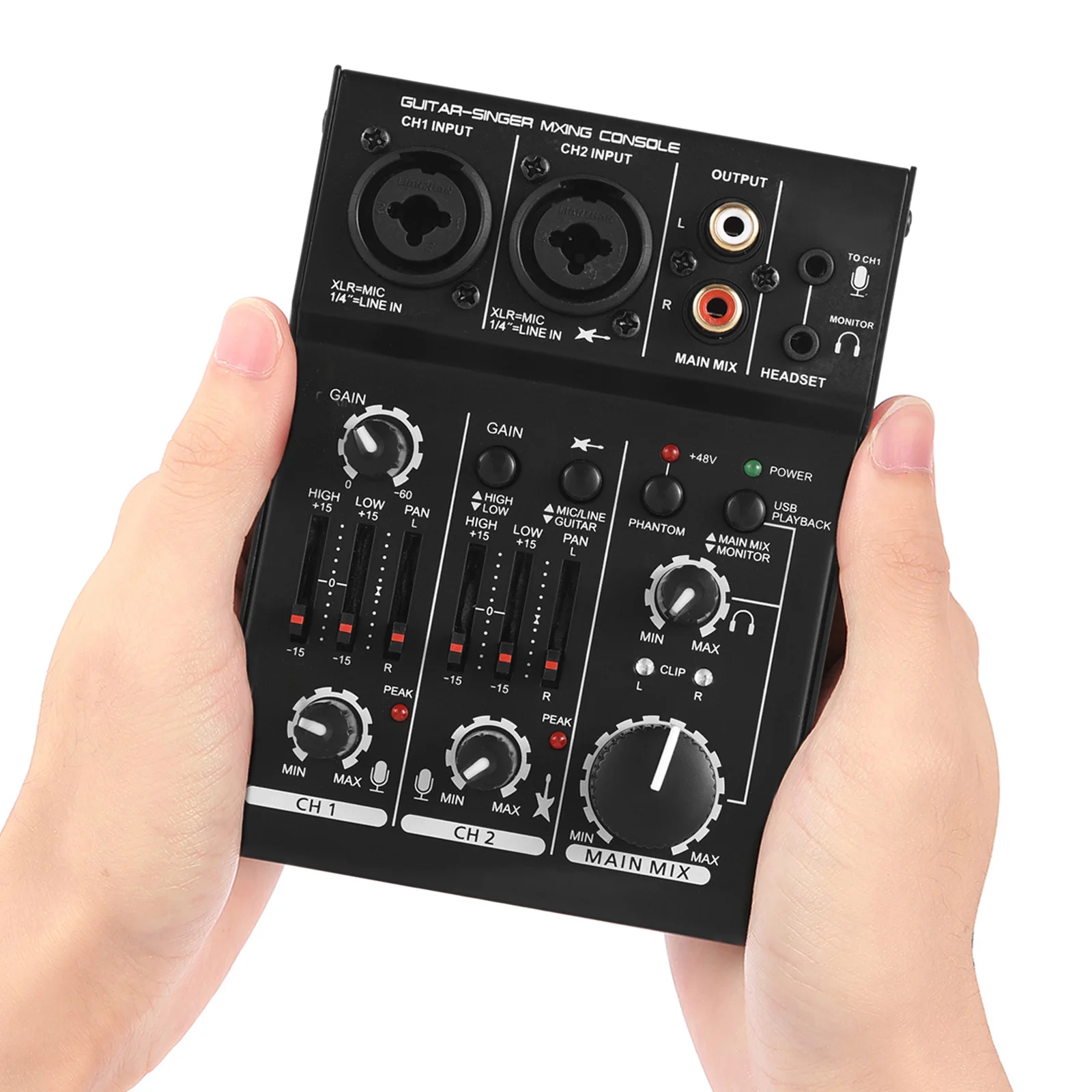 

Mini 3-Channel Sound Card Mixing Console Digital Audio Mixer Built-in 48V Phantom Power 5V