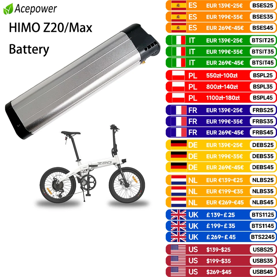 Himo-交換用バッテリーモデルZ20,電動自転車用,防水,36V,10Ah,12Ah