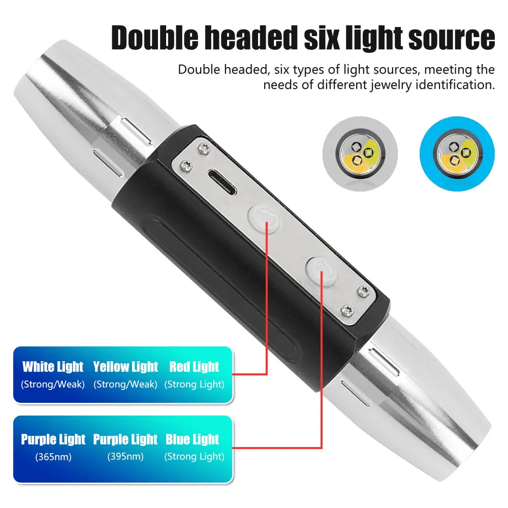 UV LED Flashlight Expert Jade Identification Torch 6LEDs White/Yellow/Red/Blue/365nm/395nm UV Flashlight Ultraviolet Gems Jewelry Amber Detector