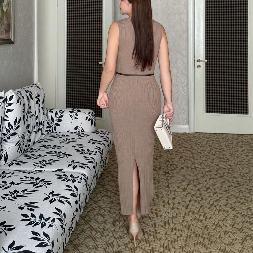 Fashion Plus Size Women's Dresses Premium Elegant Knitted body-hugging French Unique Beautiful Slim Sexy Sleeveless Dress Autumn