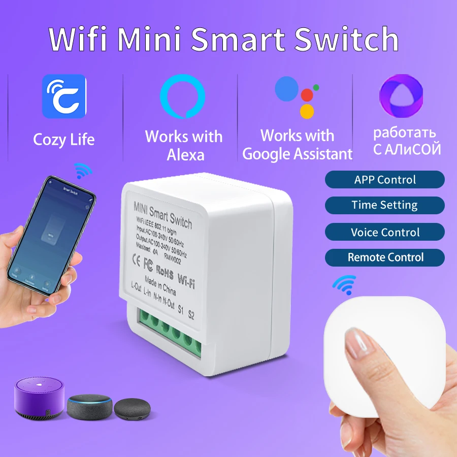 สวิตช์ไฟอัจฉริยะ Wifi สำหรับ Alexa, Google, Yandex, SmartThings โมดูลสวิตช์ไฟ DIY พร้อมฟังก์ชั่นหน่วงเวลา สำหรับโคมไฟเพดาน รองรับแอป Cozylife 1