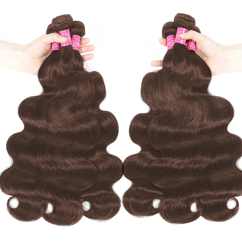 32" Chocolate Brown Ombre Colored Body Wave Wave Human Hair 3/4 Bundles Deal Brazilian Raw Hair Extensions Double Weft