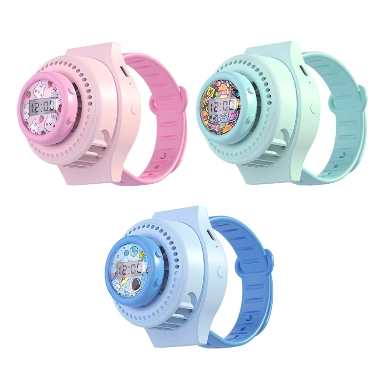 

Portable Hand-held Mini Cartoon Watch Fan USB Charging Teens Wrist Wearable Fans 918D