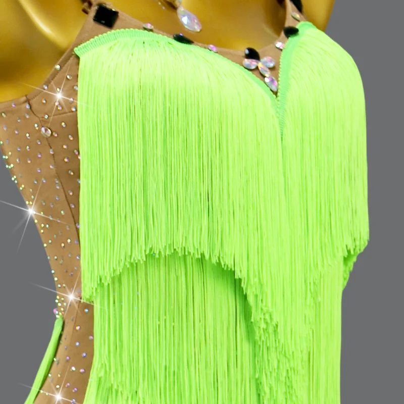 Adult Women's Latin Dance Competition Dress Sexy Short Skirts Tassel Clothes Ball Practice Wear Prom Costume