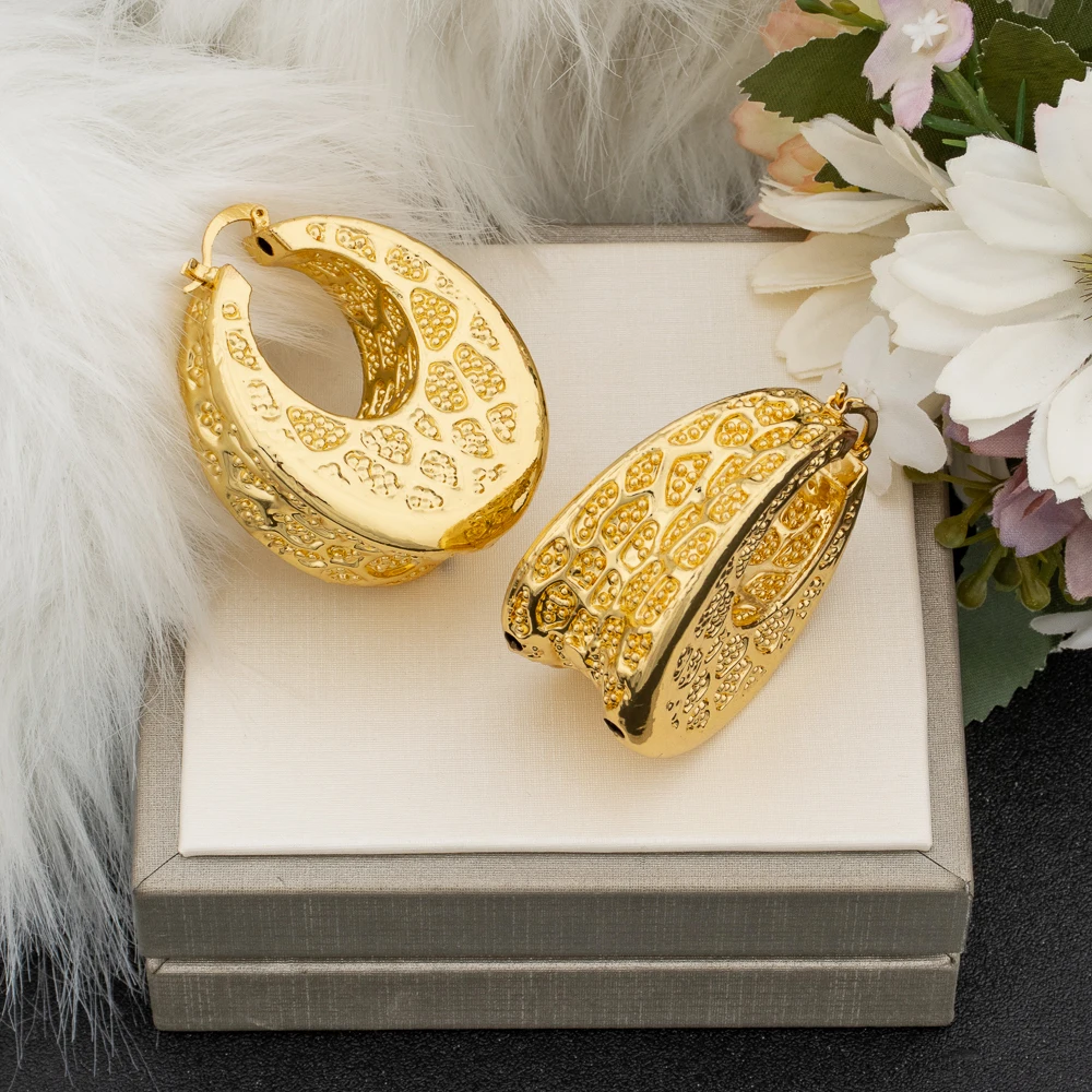 

2024 Trend Hoop Earrings for Ladies African Gold Color Round Earrings Weddings Engagement Drop Earring Nigerian Accessories