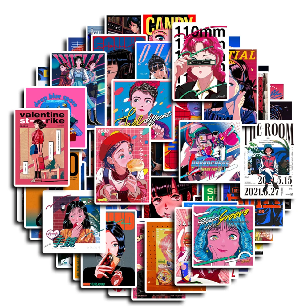 

10/30/50pcs Vintage Anime Girls Poster Stickers Aesthetic Artsy Decoration Decals Toys DIY Graffiti Luggage Laptop Phone Case