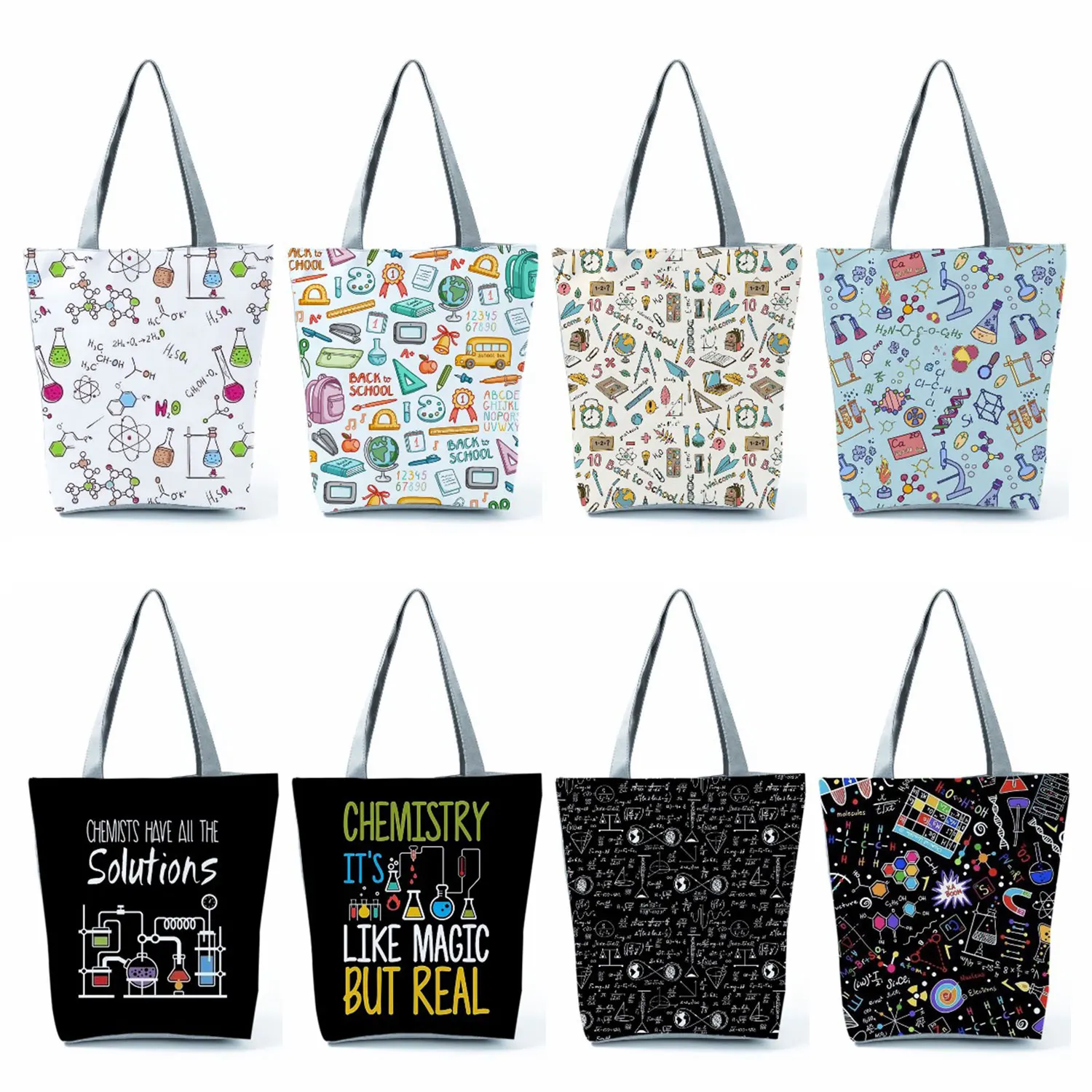 

Print Carrying A Schoolbag High Capacity Shoulder Bag School Teacher Gift Chemical Physics Tote Bags For Women Casual Handbags